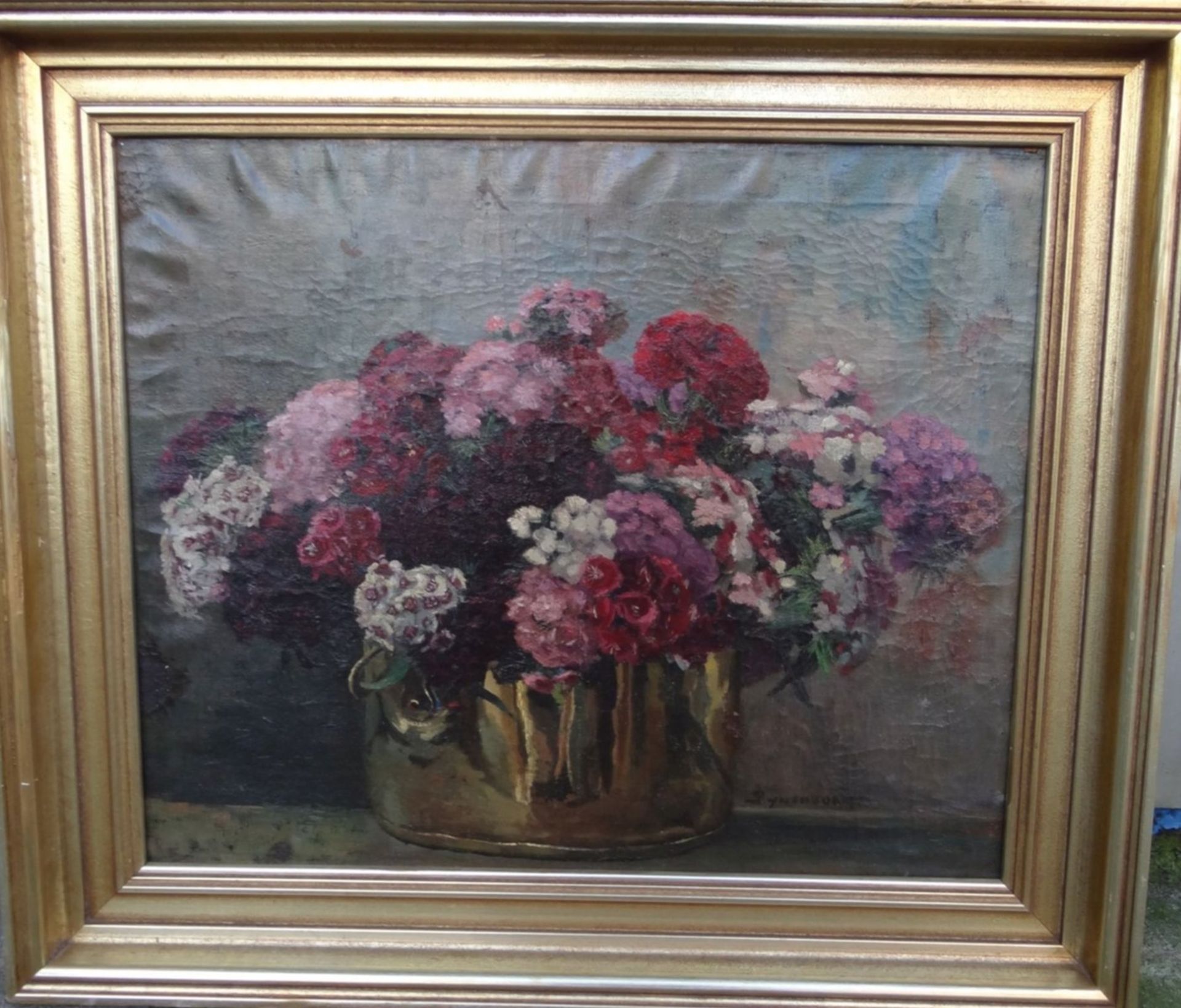 Reinier PIJNENBURG (1884-1968) "Blumen in Schale", Öl/Leinen, gerhamt, Alters-u. Gebrauchsspuren, - Bild 2 aus 6