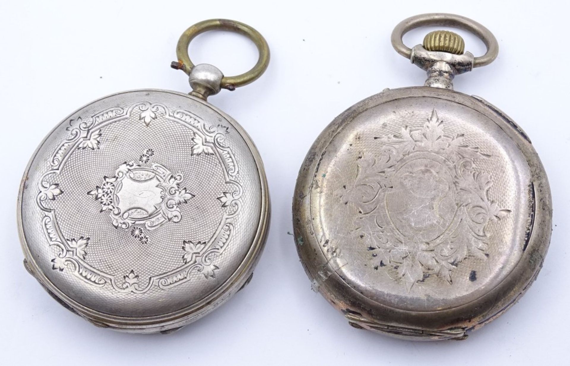 Zwei Herren Taschenuhren,beschädigt,beide Silber,mechanisch u. Schlüsselwerk,mechanische läuft,fehlt - Bild 3 aus 5