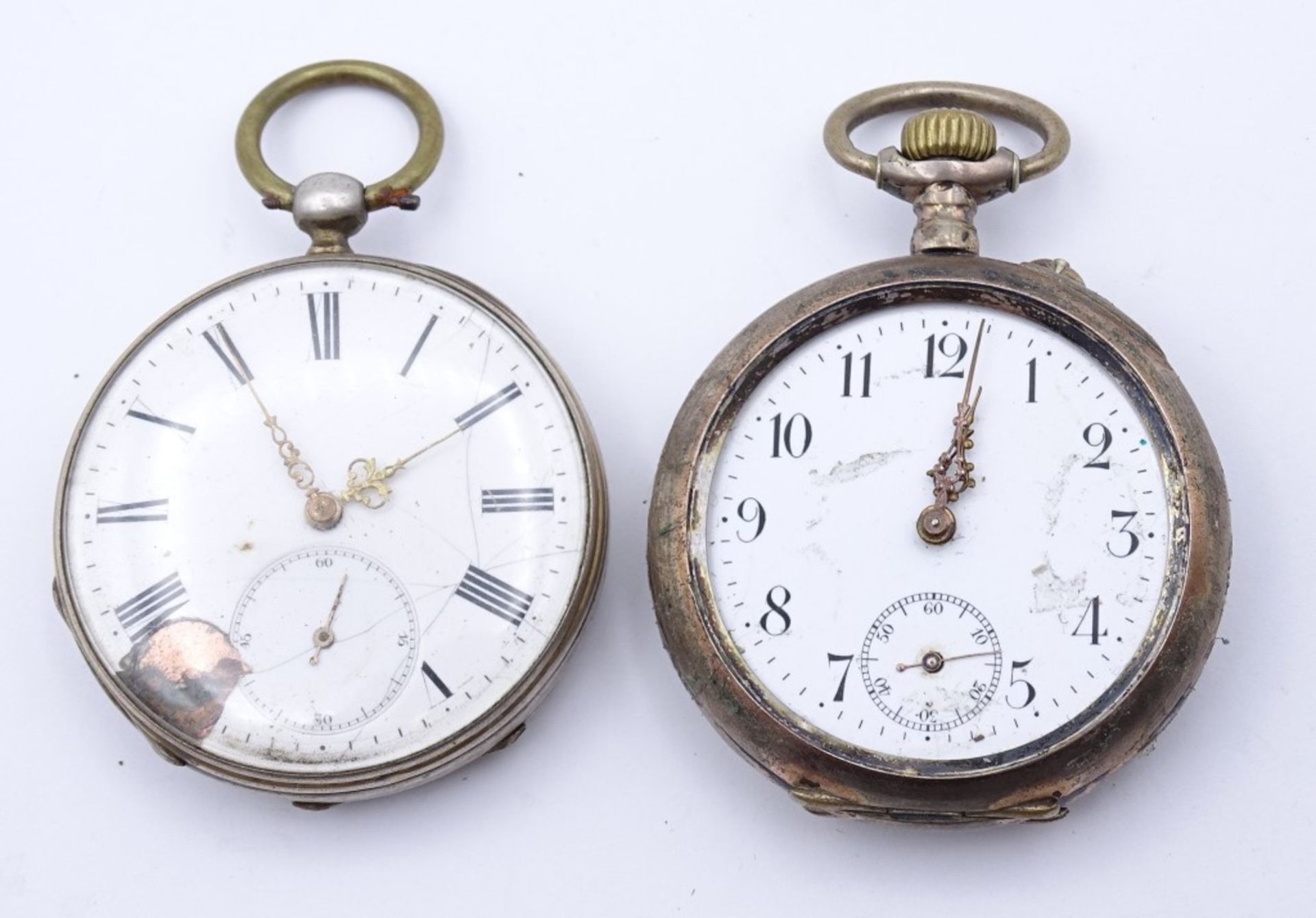 Zwei Herren Taschenuhren,beschädigt,beide Silber,mechanisch u. Schlüsselwerk,mechanische läuft,fehlt - Bild 2 aus 5