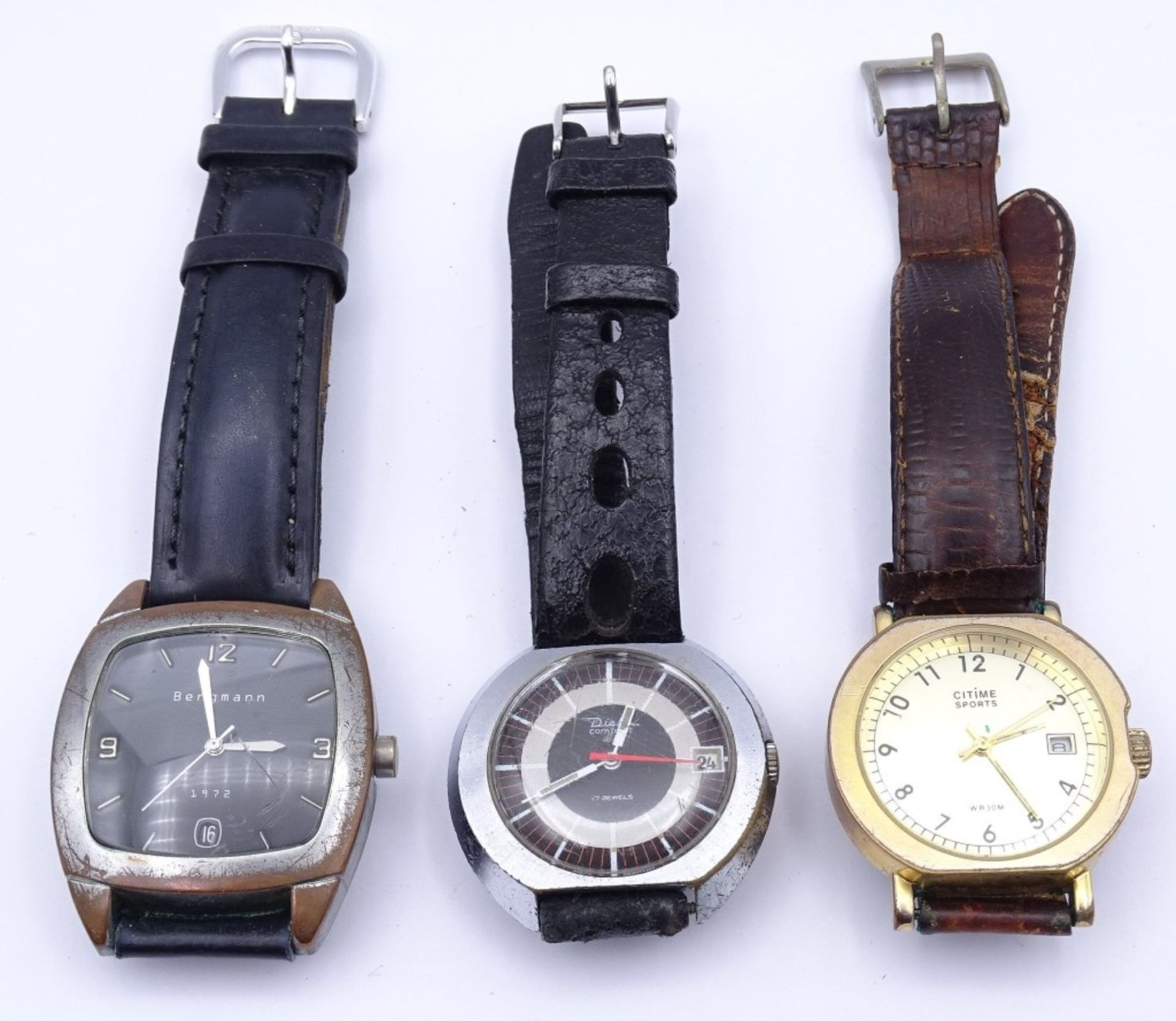 Drei Herren Armbanduhren, Diehl ,Bergmann,Citime,Quartz,Diehl mechanisch (läuft),Alters-u.