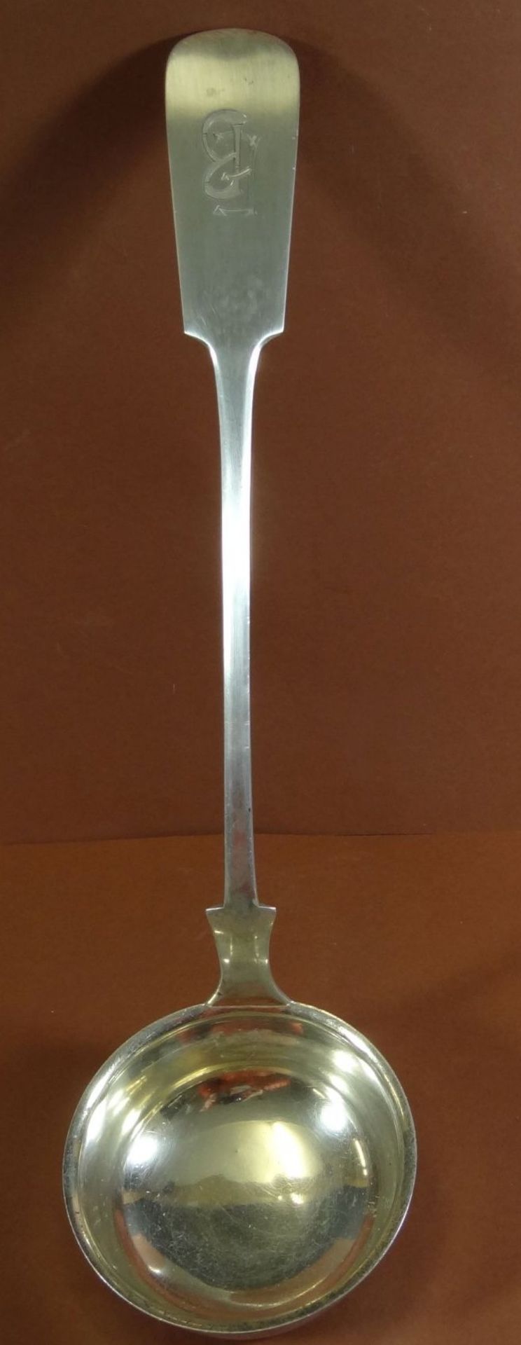 schwere Silberkelle-800-, Spatenform, L-33 cm, 196 gramm, Monogramm EB