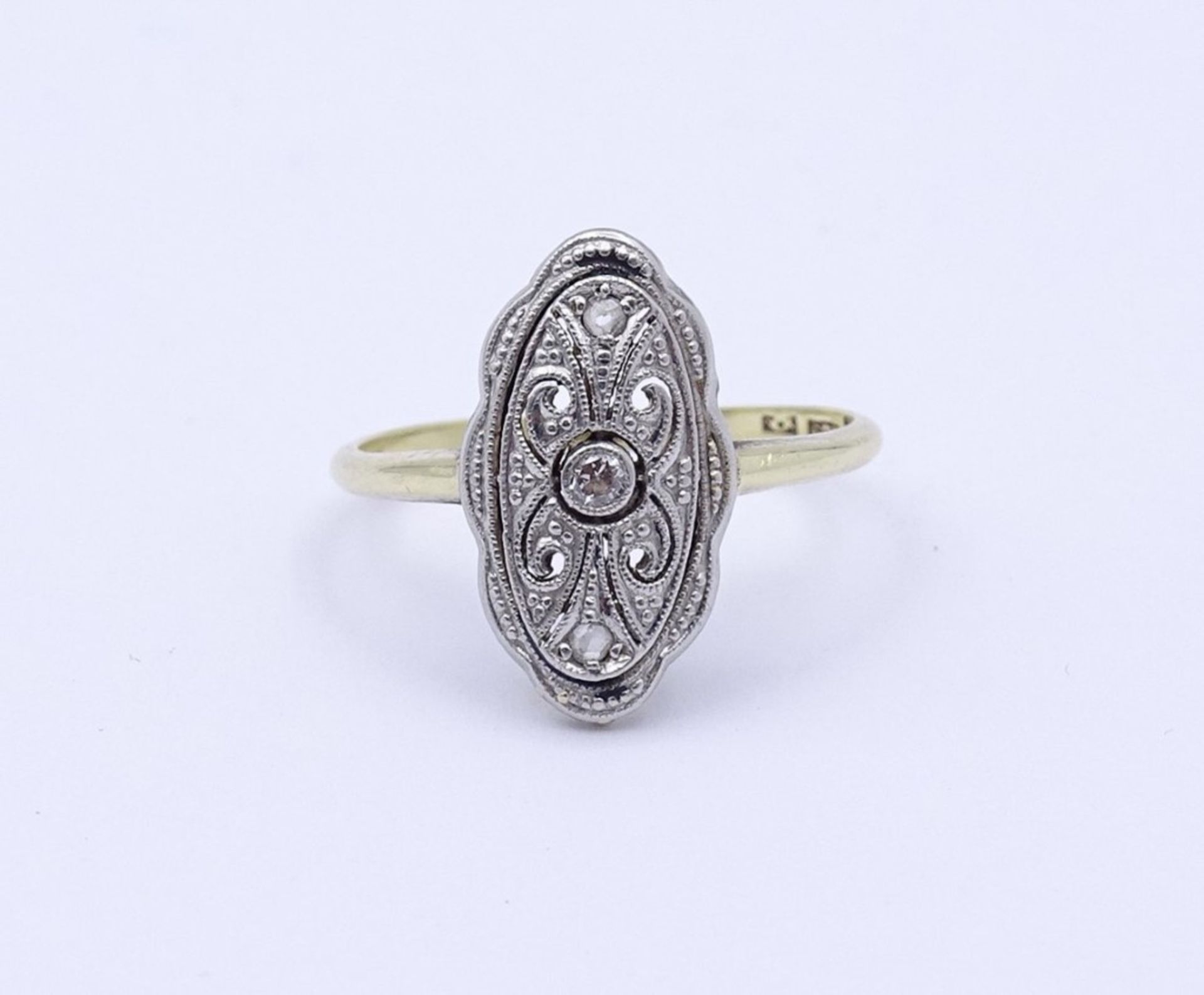 Art Deco Ring mit Diamanten, Gold+Platin, (585), 2,1gr., RG 50/51 Kopf 17,2x9,6mm - Bild 4 aus 14
