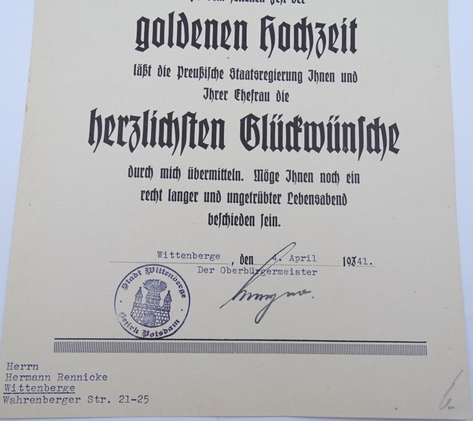 Deutsche Reichspost -Telegramm - Glückwünsche zur goldenen Hochzeit 1941 - Bild 5 aus 6