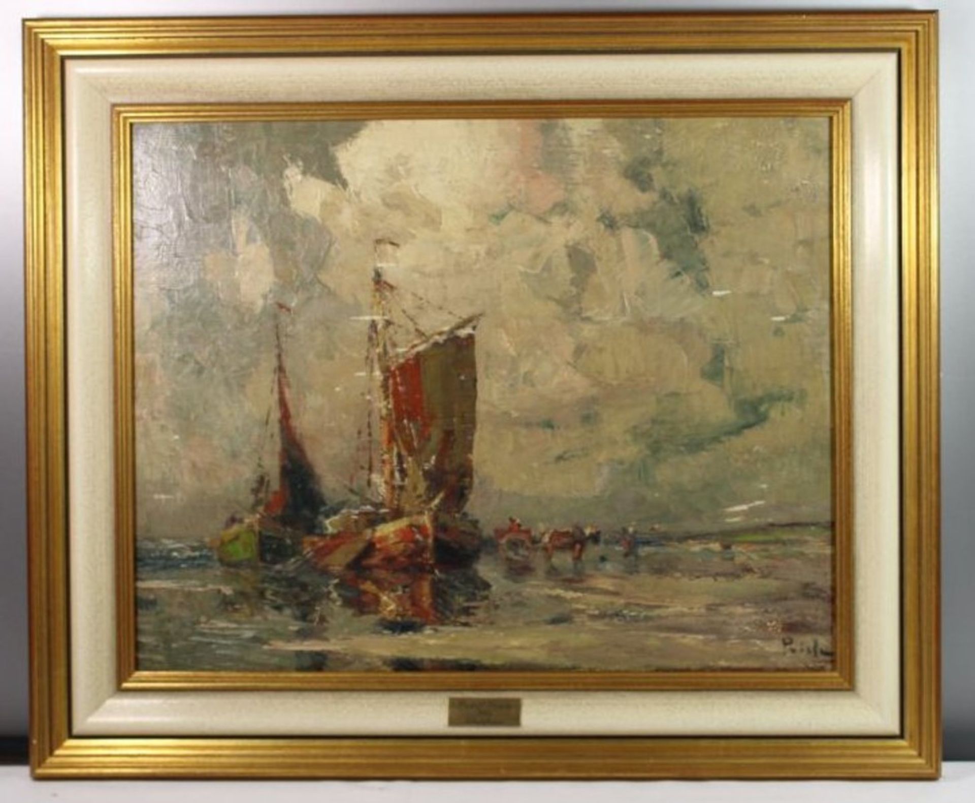 Rudolf PRIEBE (1889-1964), Boote im Watt, Öl/Platte, gerahmt, RG 47 x 55cm. - Bild 4 aus 5