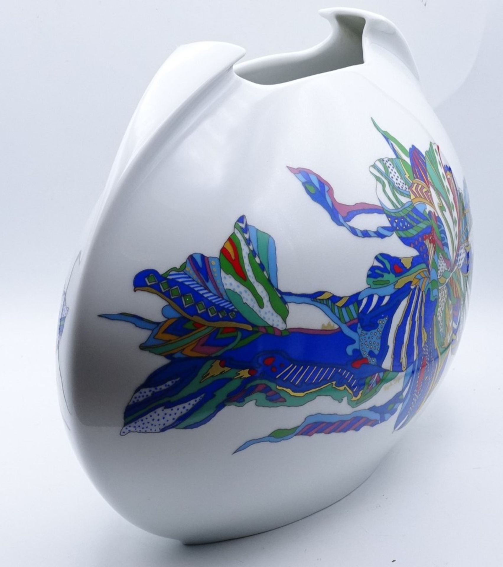 Große "Rosenthal" Vase "Lino Sabattini" Modell "tasca" bemalt, H- 24cm, L- 35cm,Dekor Brigitte - Bild 4 aus 5