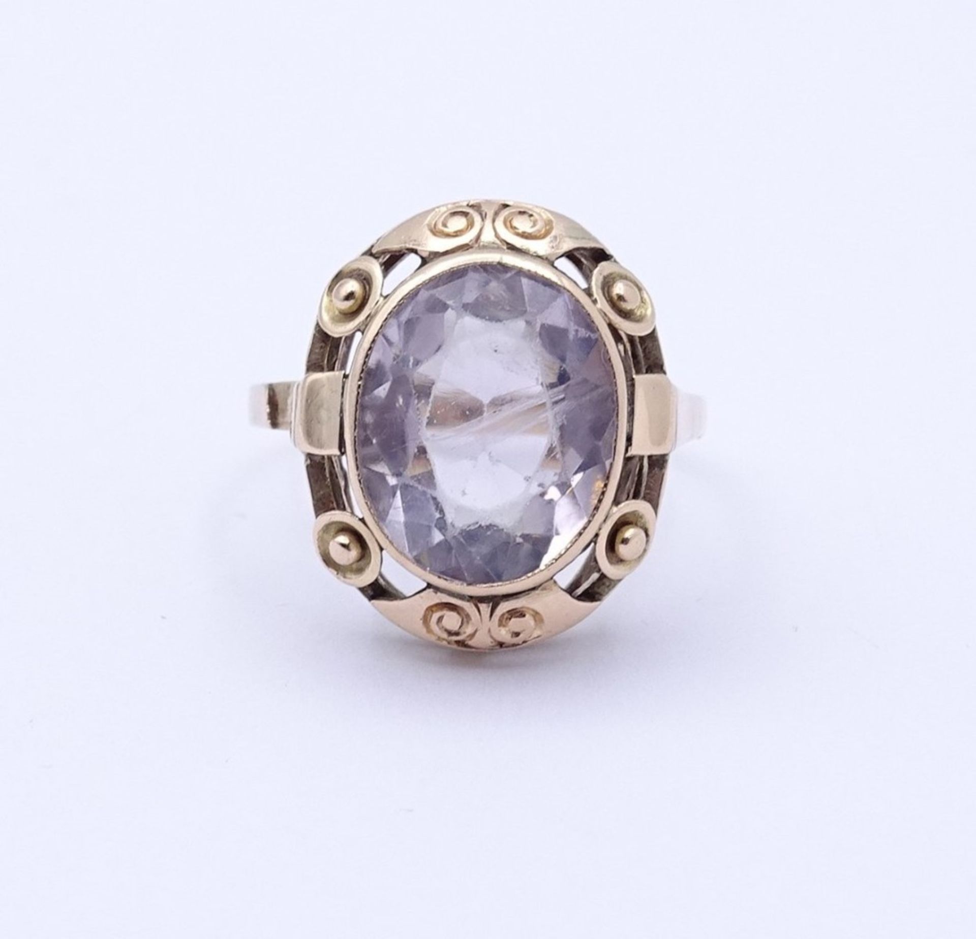 Goldring 0.585 mit einen oval facc. Amethyst?,seitlich fehlt ein Stück Schiene,Tragespuren am - Bild 3 aus 10