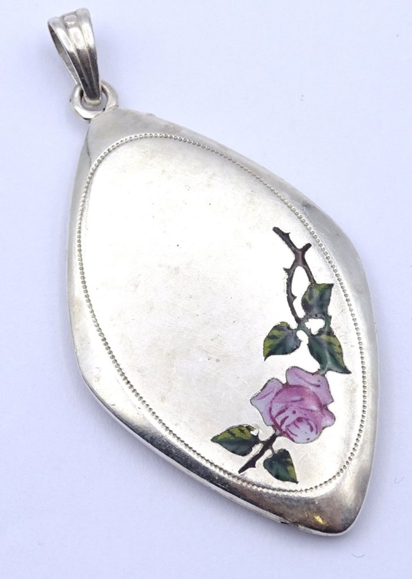 Silber Anhänger mit floraler Emaille,L- 5,6cm, 7,7gr.