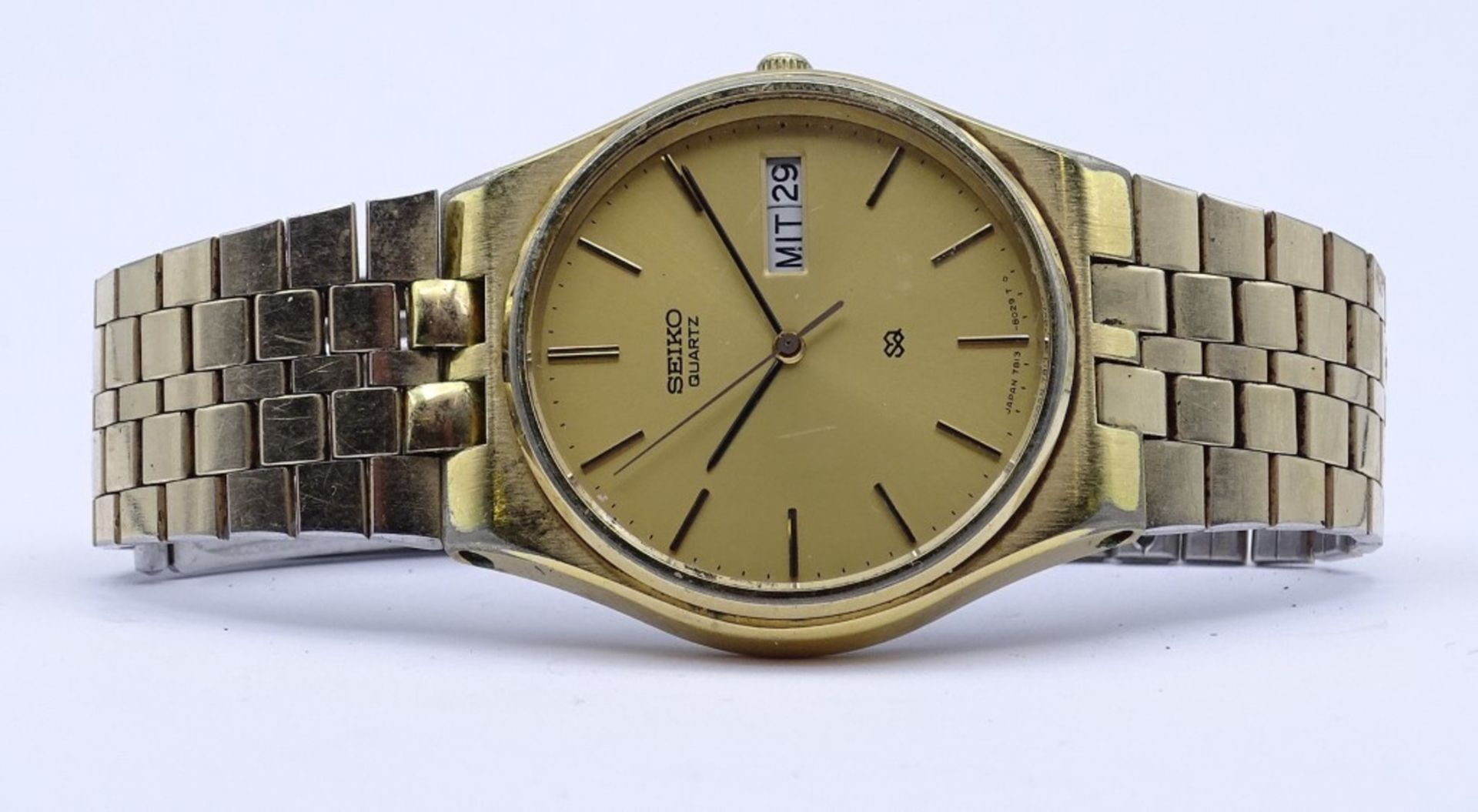 HAU "Seiko", S2, Quartz,D- 34mm,goldfarben,Alters-u. Gebrauchsspuren,Funktion nicht gepr. - Bild 3 aus 5