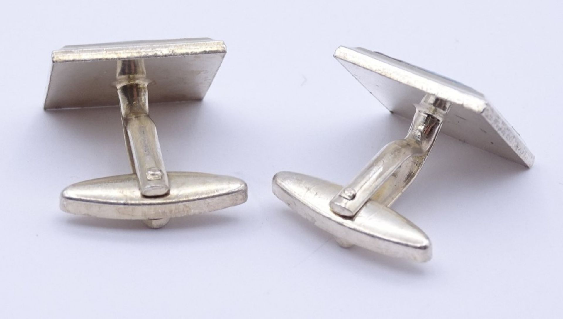 Paar Manschettenknöpfe mit Emaille,versilbert - Bild 3 aus 3