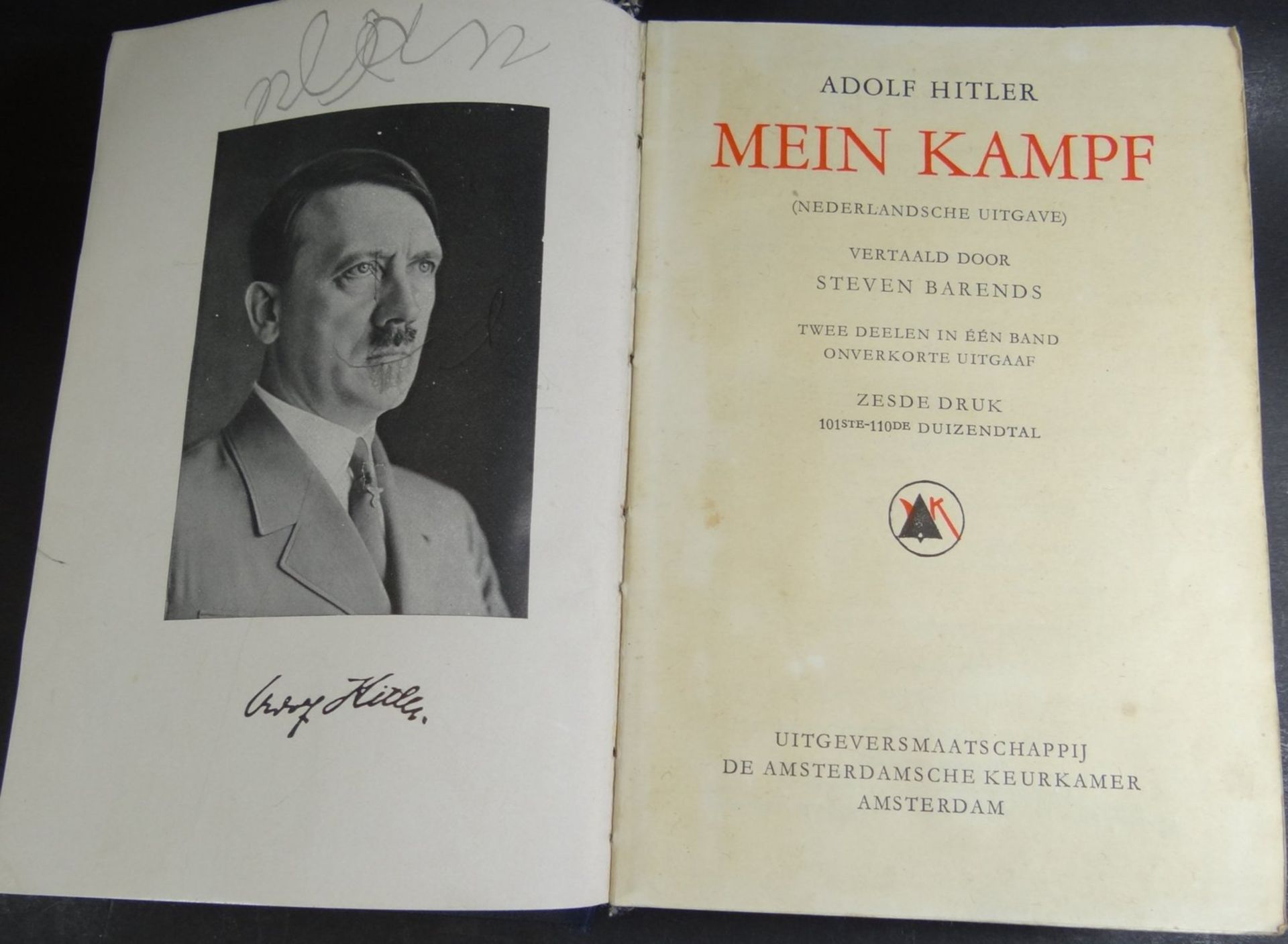 Adolf Hitler "Mein Kampf" holländische Ausgabe, Alters-u. Gebrauchsspuren, - Bild 3 aus 6