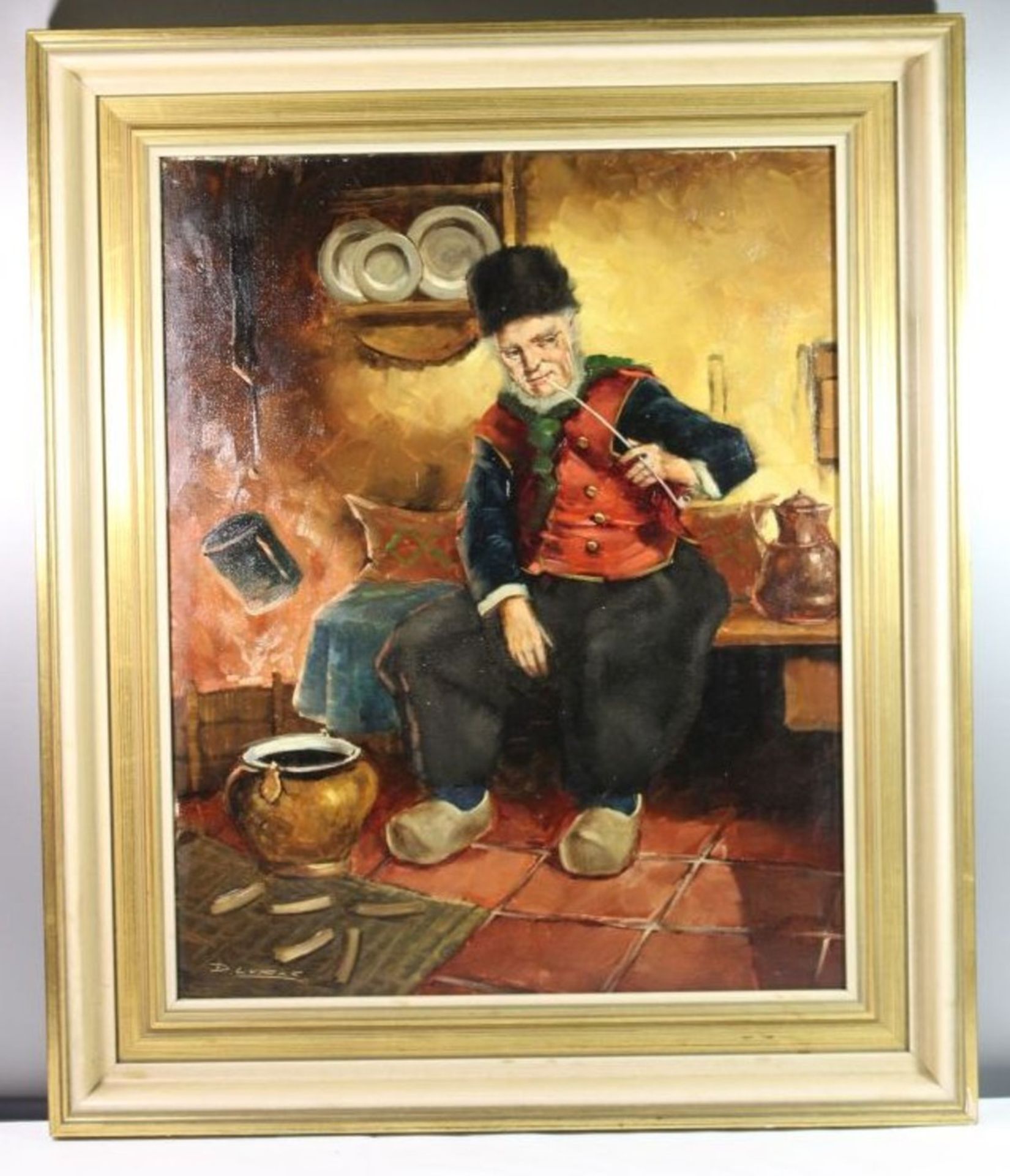 D.Lukas, friesischer Pfeifenraucher, Öl/Leinwand, gerahmt, RG 64 x 53cm. - Bild 3 aus 4