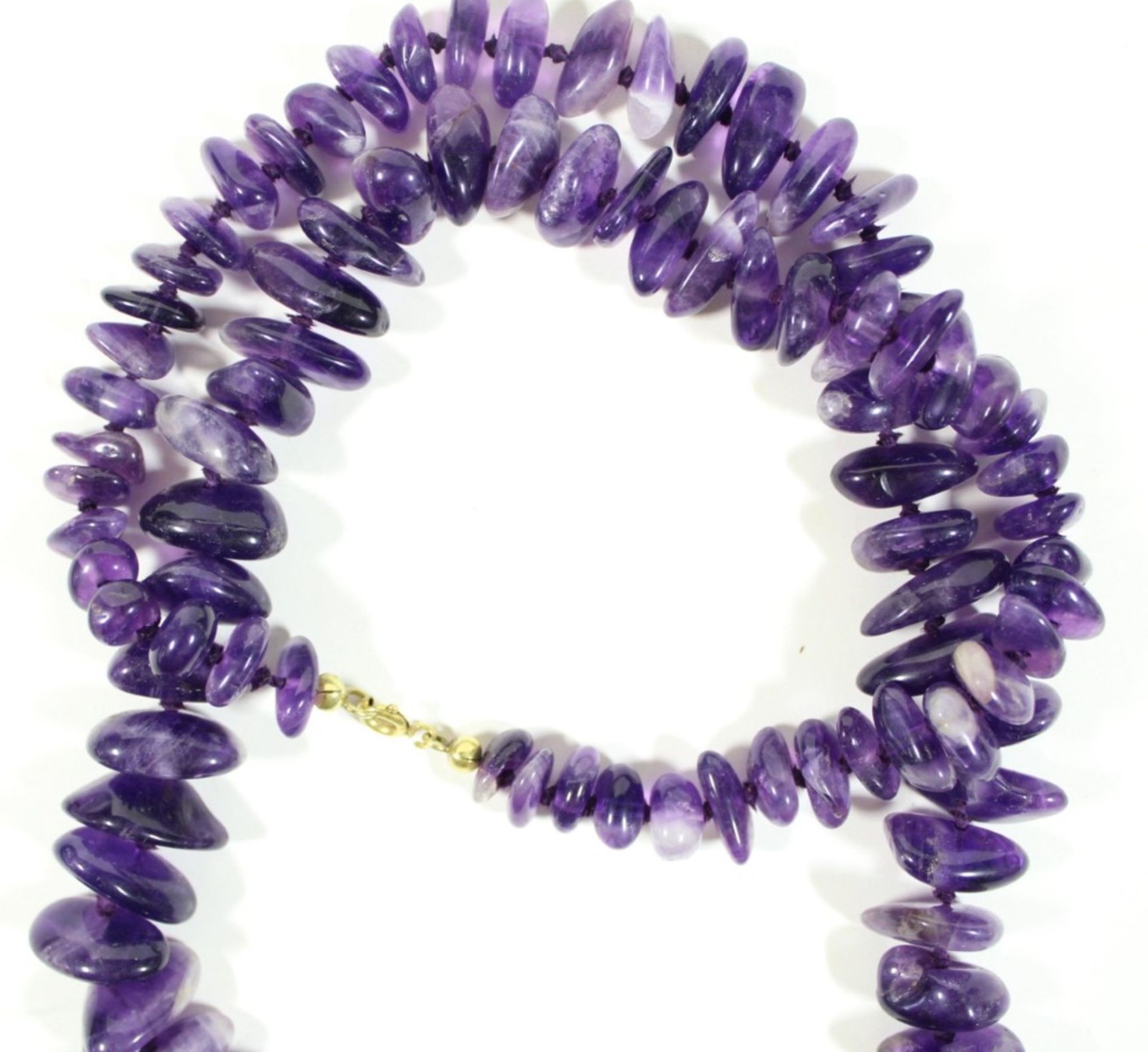 Amethyst Halskette mit Federring Verschluss,ca.L- 64cm, 103gr. - Bild 3 aus 4