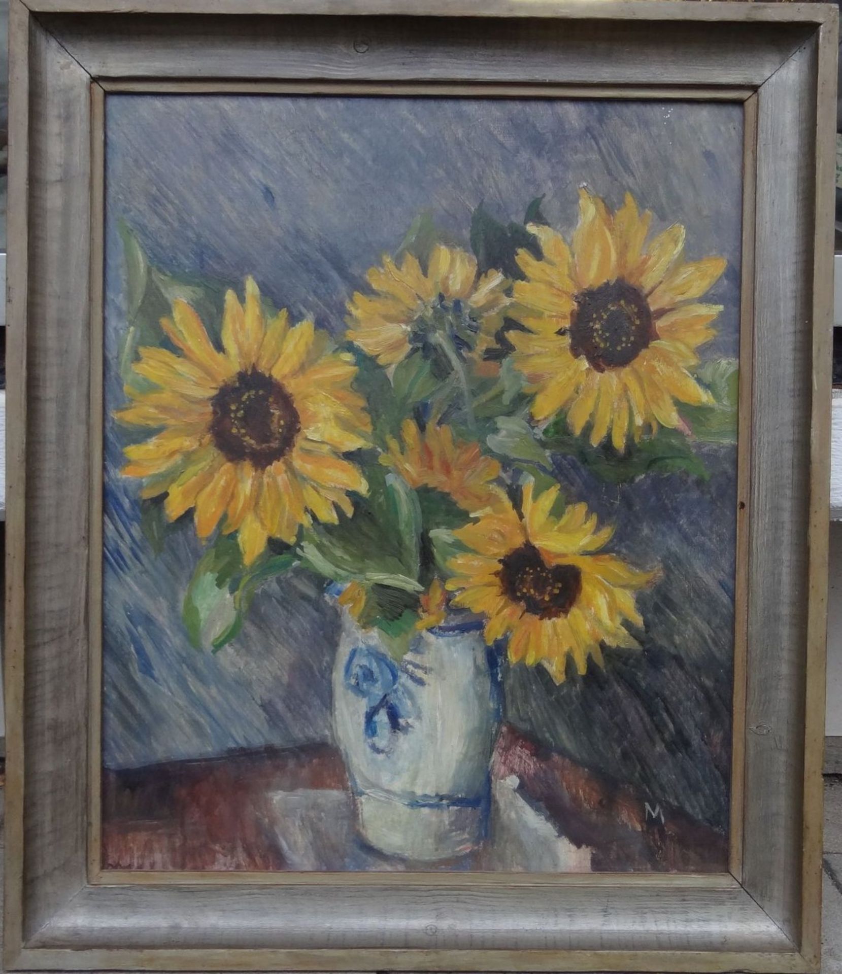Hans MEYBODEN (1901-1965) attrib. "Sonnenblumen", Öl/Malfaser, gerahmt, RG 65x55 cm - Bild 2 aus 7
