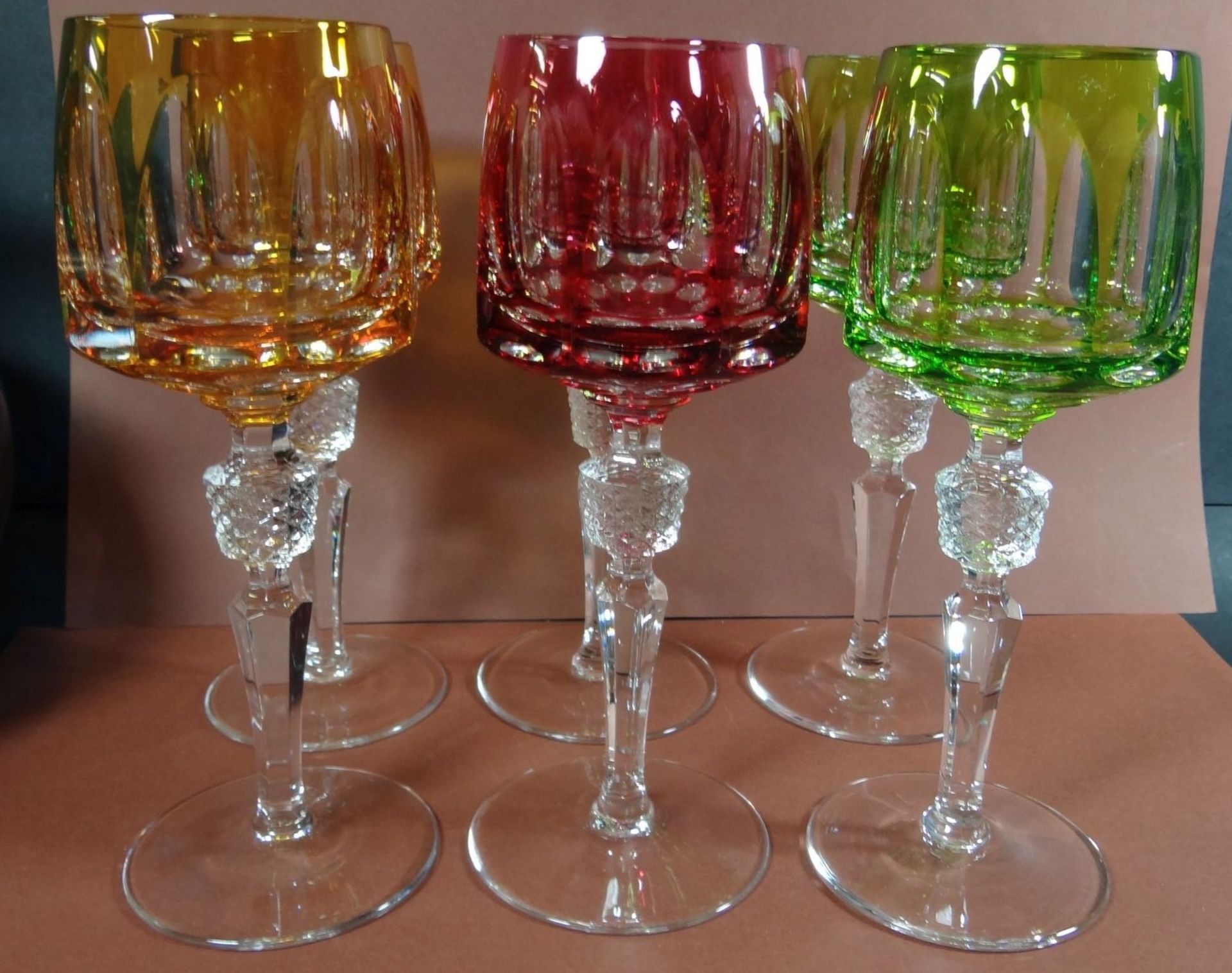 6x Buntglas-Weinrömer, wohl Nachtmann, H-20 cm - Bild 3 aus 5