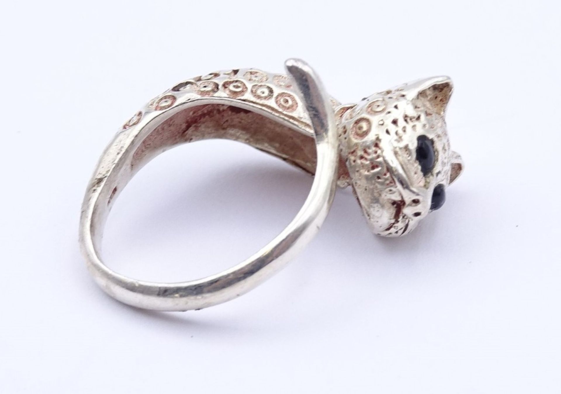 Ring in Form einer Katze, Sterling Silber 0.925, offene Ringschiene, 6,3gr.