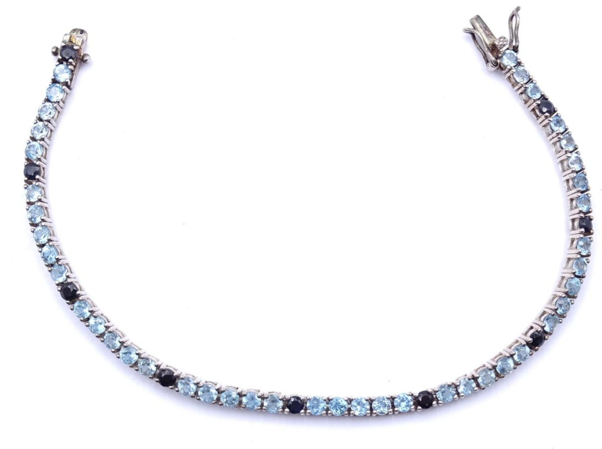 Silber Armband mit rund facc.Edelsteinen,Saphire und Blautopase?,Sterling Silber 0.925. L- 19cm,