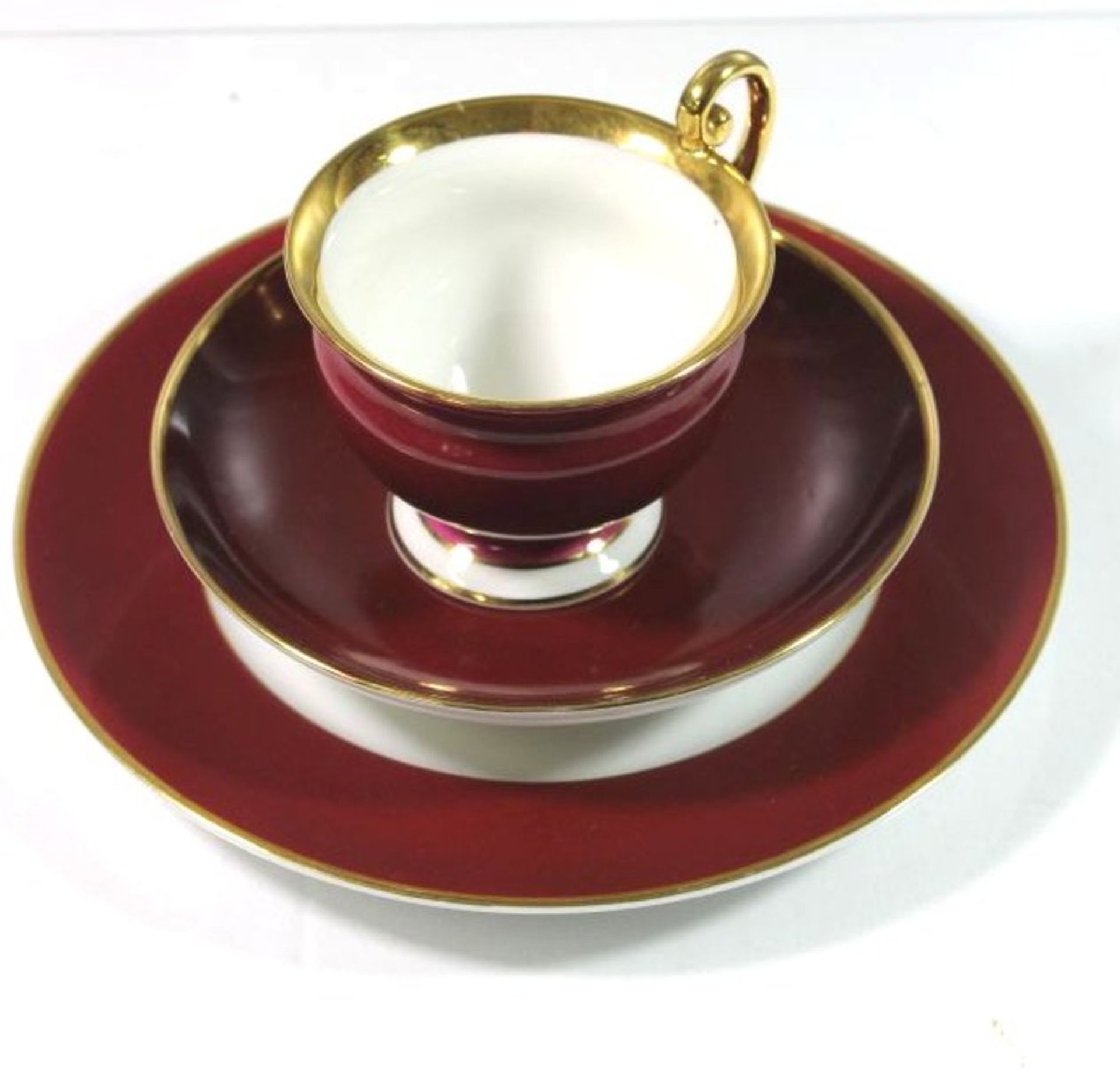 3tlg. Kaffeegedeck, Fürstenberg, weiss/rot/gold, Tasse H-8cm.