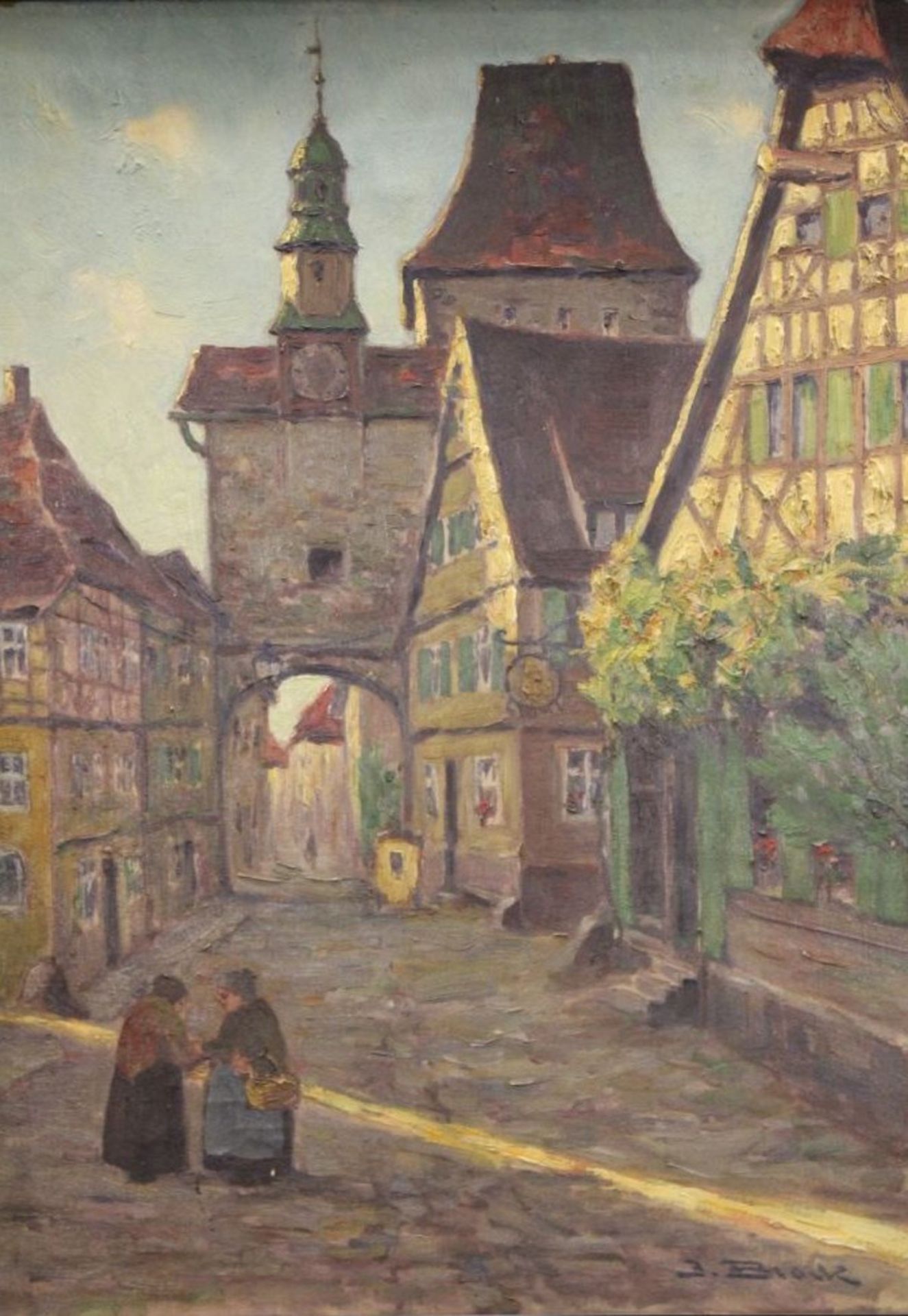 Johannes BLOCK (1871-1959), Altstadt mit Personen, Öl/Leinwand, gerahmt, RG 73 x 60cm.