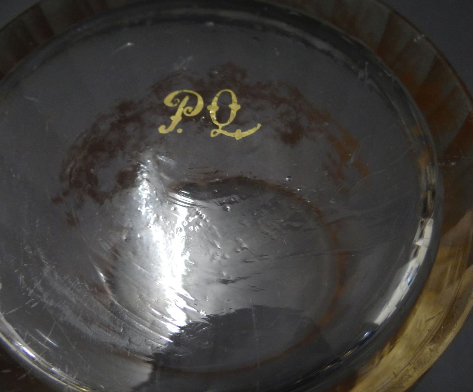 grosses Biedermeier-Glasgefäss um 1840 mit Golddekor,in Boden Initialien, H-14,5 cm, D-13 cm, - Bild 2 aus 10