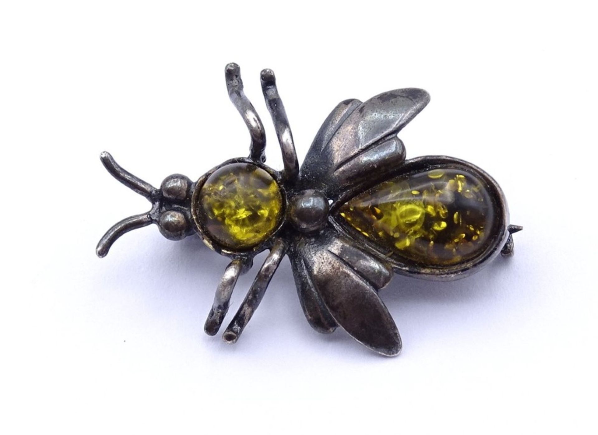 kl. Silber Brosche mit Bernsteinen in Form eines Insekts, 925/000,L- 2,5cm, 1,8gr.