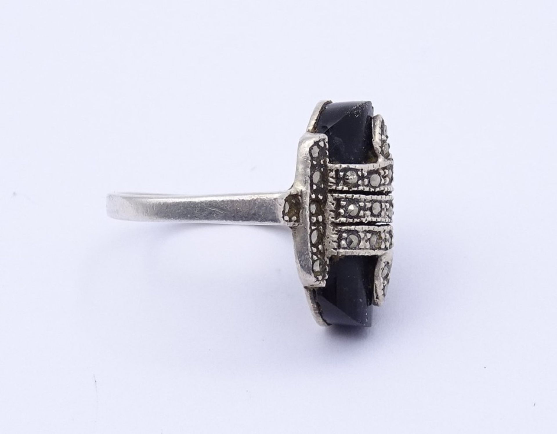 Silber Ring mit Onyx und Markasiten,Sterling Silber 0.925, 5,20gr., RG 53, drei Markasiten fehlenn - Bild 6 aus 6