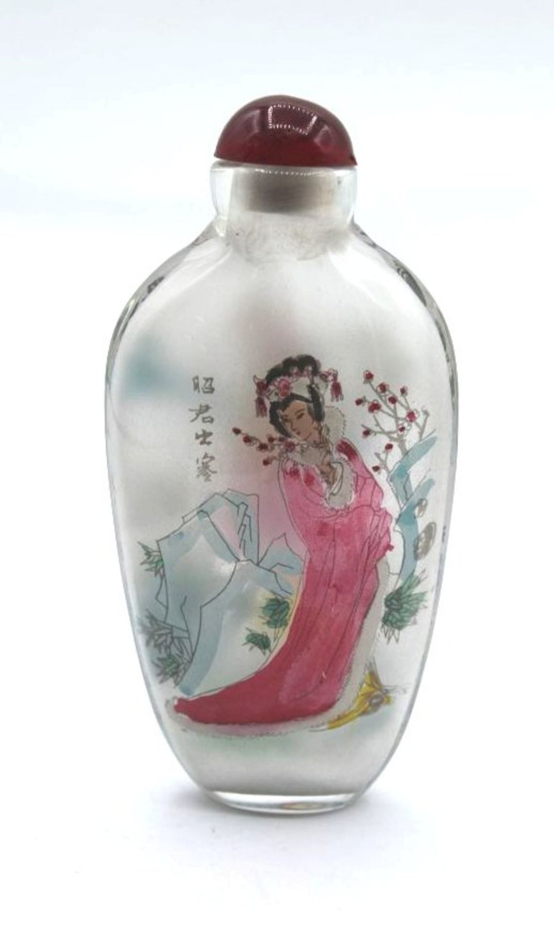 Snuff-Bottle, China, Zwischenglasmalerei, H-10cm.