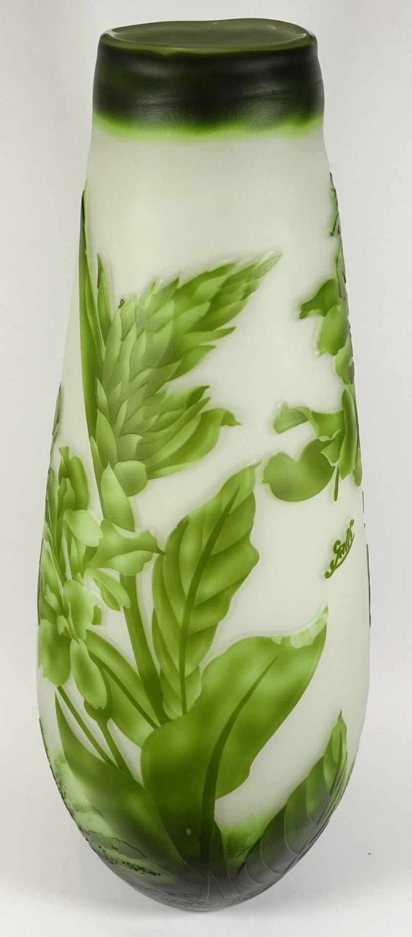 hohe Vase, bezeichnet Type Gallè, grünes florales Dekor, H-48 cm!, - Image 4 of 8