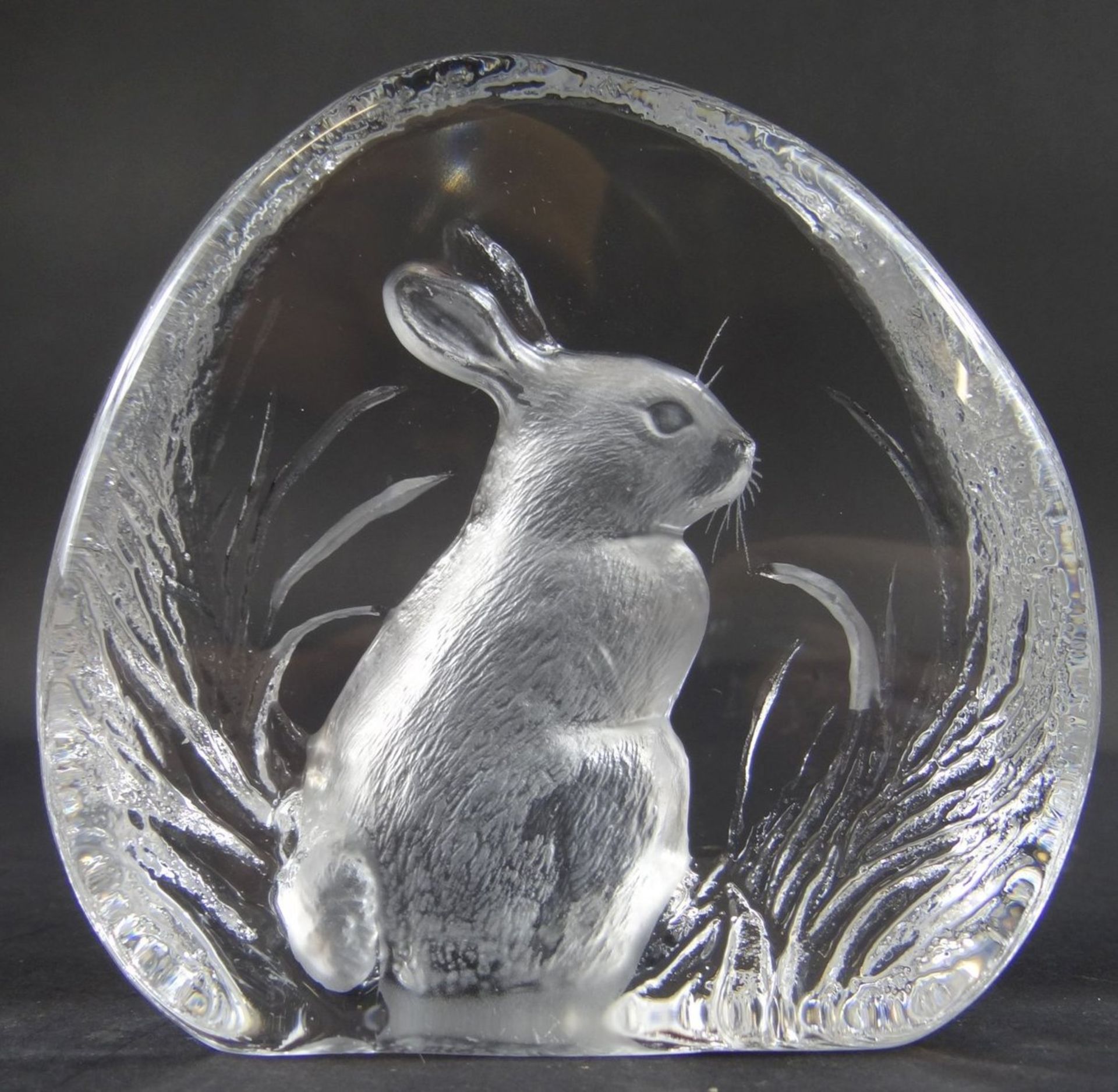 Paperweight mit Hasen, Ritzsignatur, Skandinavien, 9,5x9,5 cm - Image 3 of 4