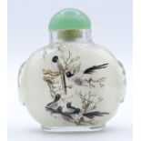 Snuff Bottle, Zwischenglasmalerei, Vögel, China, H-7 cm
