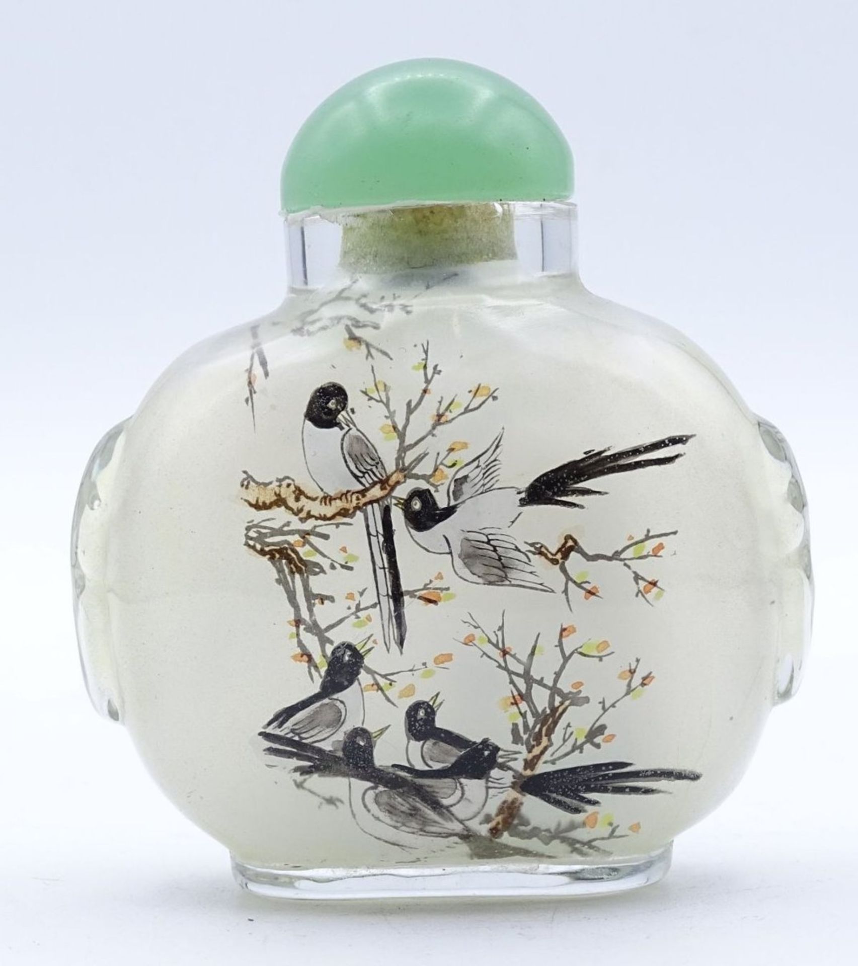 Snuff Bottle, Zwischenglasmalerei, Vögel, China, H-7 cm