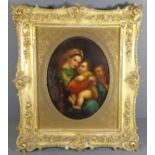 anonym, Mutter mit 2 Kindern, Öl/Kupferplatte, ovale ausgeschnitten, gerahmt, RG 34x29 cm, wohl 19.