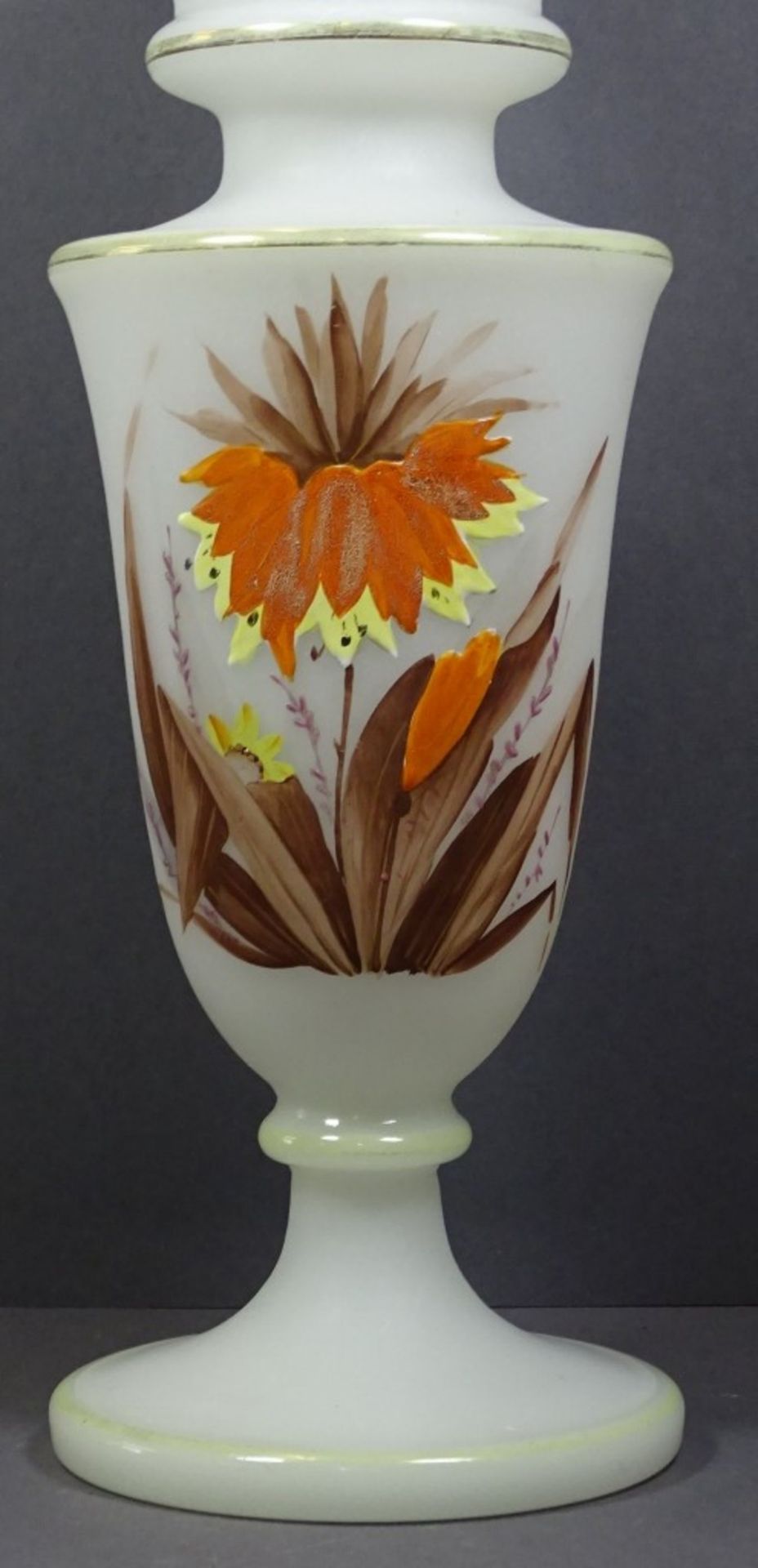 Große Biedermeier Vase ,19.Jhd.Opalinglas mit Blütenmalerei in Emailfarben,H-39cm - Image 2 of 4