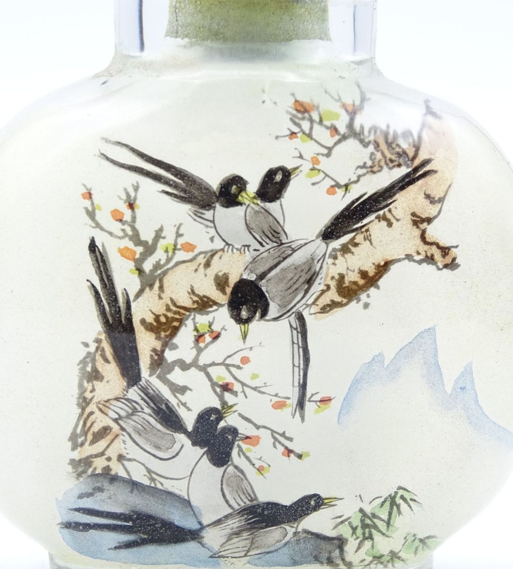 Snuff Bottle, Zwischenglasmalerei, Vögel, China, H-7 cm - Image 5 of 6