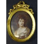 Miniatur-Portrait einer jungen Frau um 1820, Messingrahmen, 6 x4,5 cm