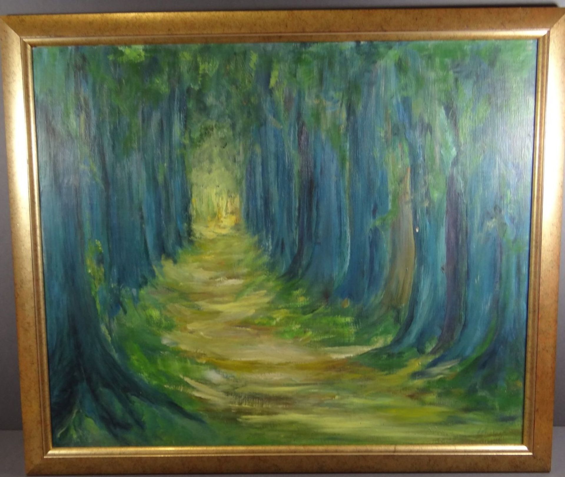 undeutlich signierter Waldweg, Öl/Platte, RG 56x66 cm - Bild 2 aus 4