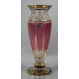 Kristallvase, Bohemia,, mit Goldflitter, H-27 cm