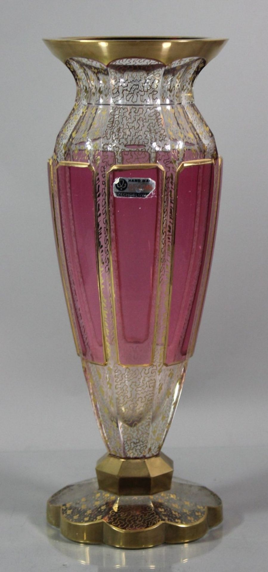 Kristallvase, Bohemia,, mit Goldflitter, H-27 cm