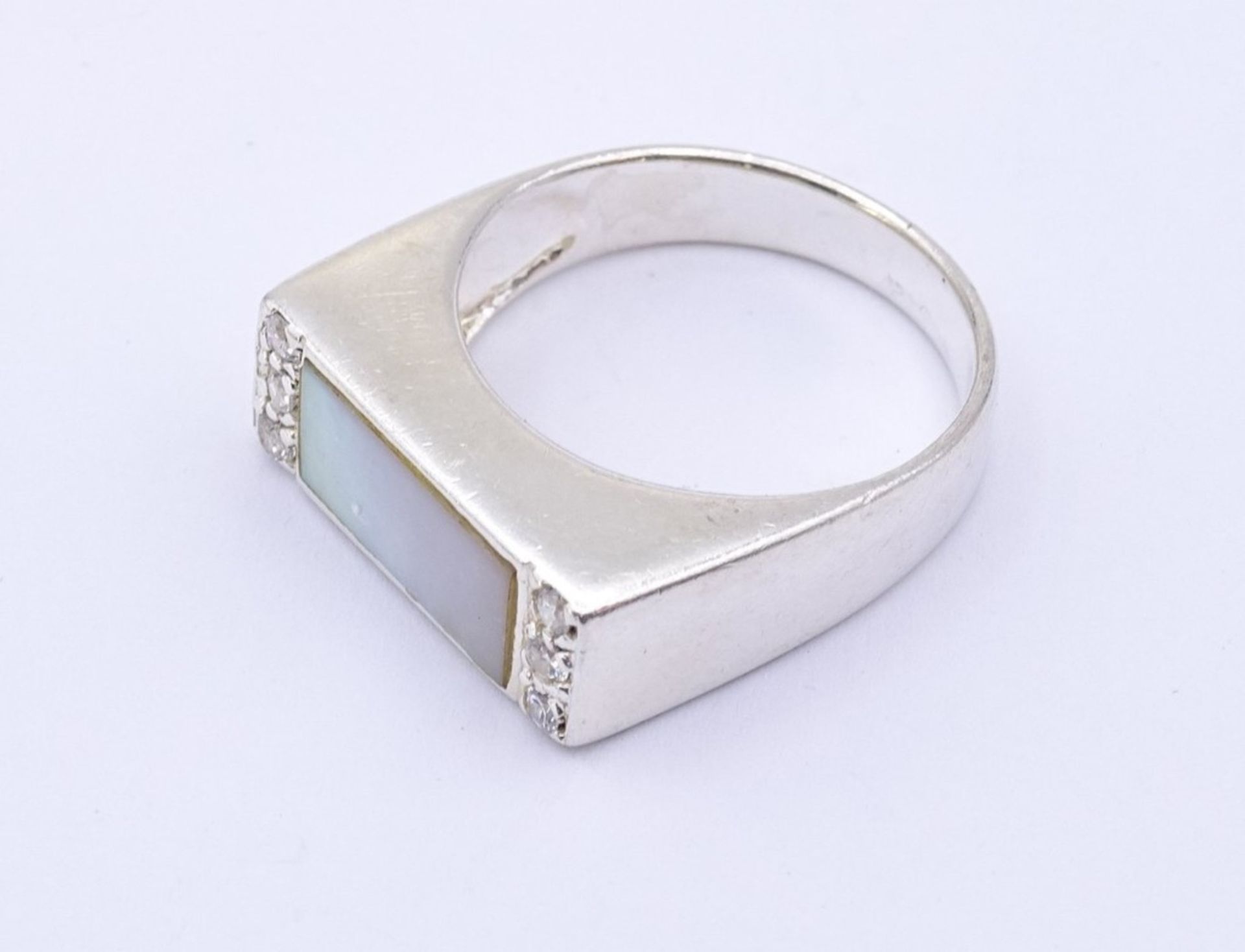 Silber Ring mit Perlmutt und rund fac.klaren Steinen, Silber 0.925, 6,0gr., RG 59/60 - Bild 3 aus 3