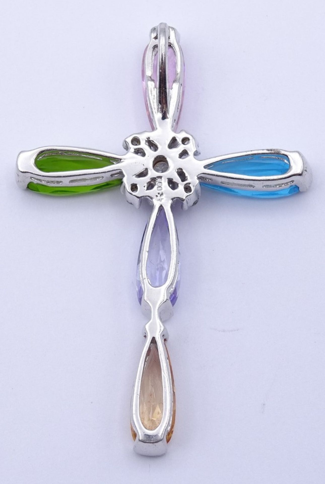 Multicolor Brust Kreuz Anhänger, Sterling Silber 0.925 L- 5,8x4,0cm, 13gr. - Image 3 of 3