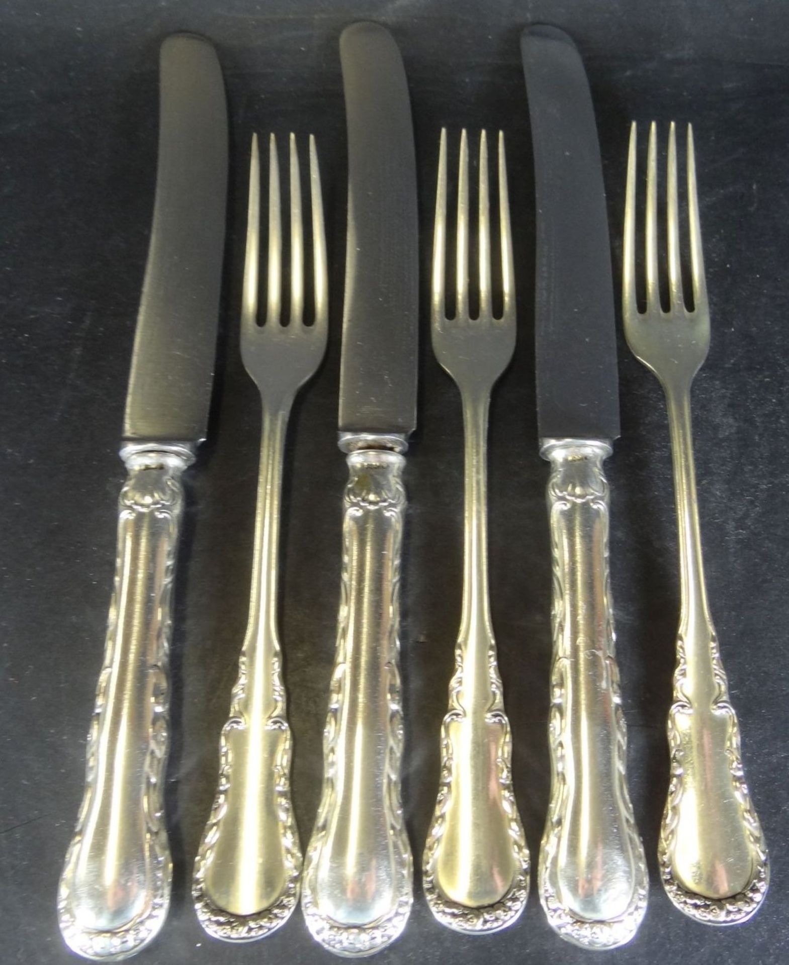 3x Messer und Gabeln, Silber-800-, Wilkens-Bremen, Messer L-21 cm, zusammen 292 gr., ohne Messer ca. - Image 2 of 4