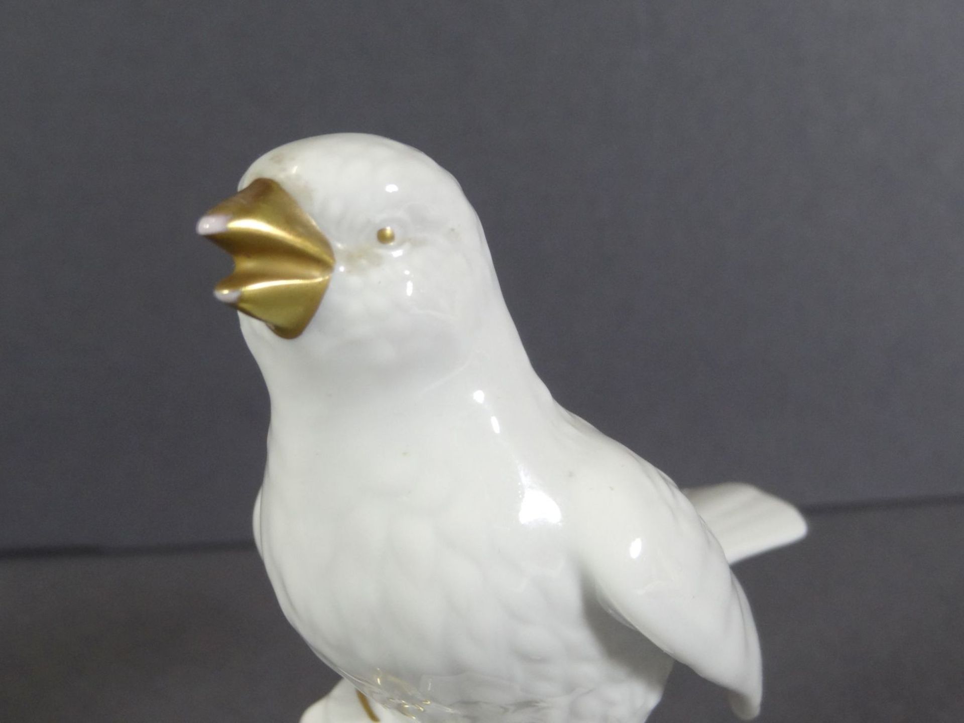 Vogel auf Aststumpf, weiss mit Gold "Gerold", H-12 cm, etwas berieben - Image 4 of 6