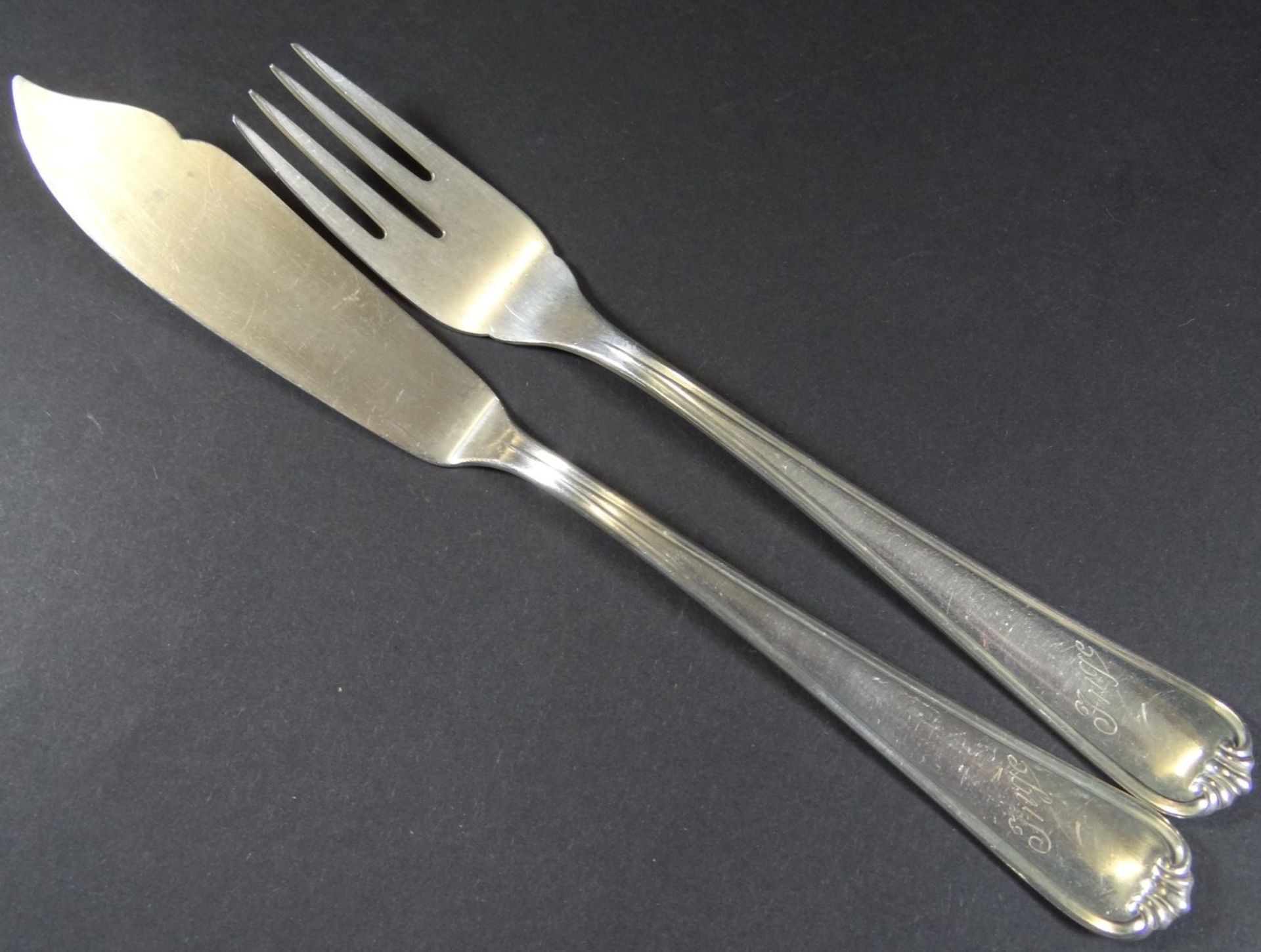 2 Teile Fischbesteck, Silber-800-, Namensgravur "Inge", L-21,5 cm, 114 gr.