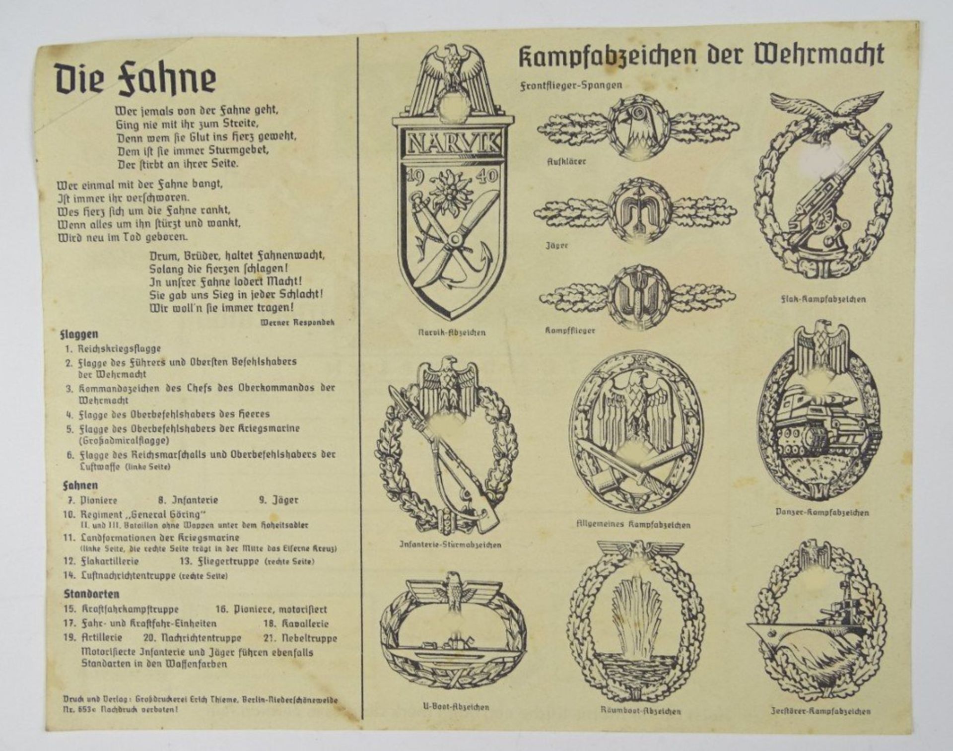 Stundenplan, Fahnen und Standarten unserer Wehrmacht, Edeka, eine Ecke geknickt, kleine Flecken - Bild 2 aus 2