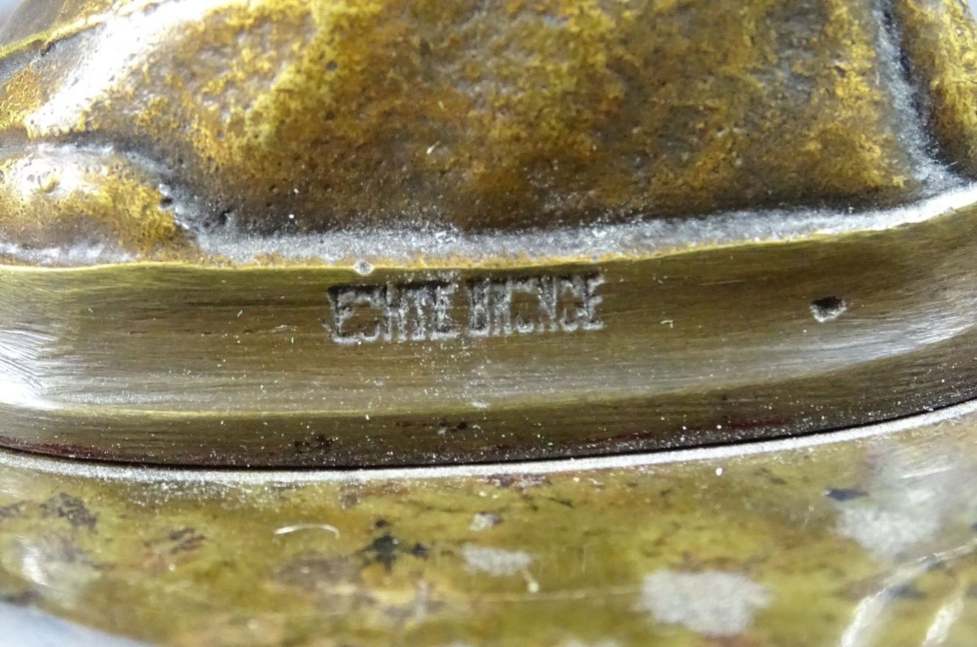 Briefbeschwerer, bronzene Jungenbüste auf Steinsockel, H. ca. 8 cm, Sockel: 9 x 6 cm, Chips und eine - Image 3 of 6