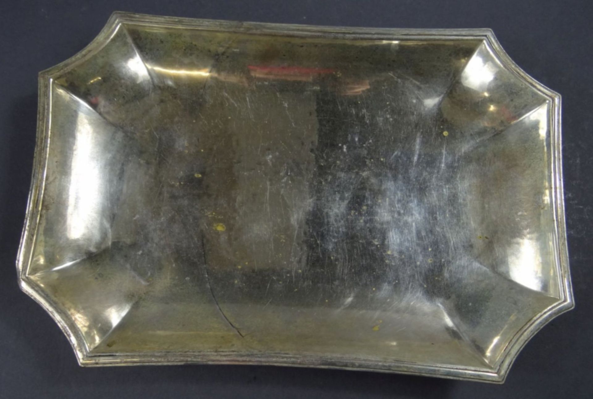 eckige Platte, versilbert, Hammerschlagdekor, H-3 cm, 28x18 cm