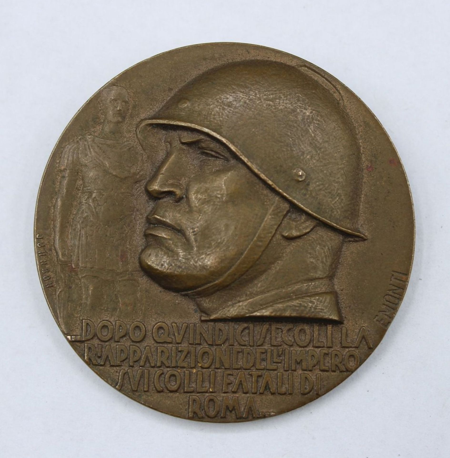 Medaille o.ä., Italien, signiert "E.Monzi", Profil Musollini, Bronze, D-4,5cm.
