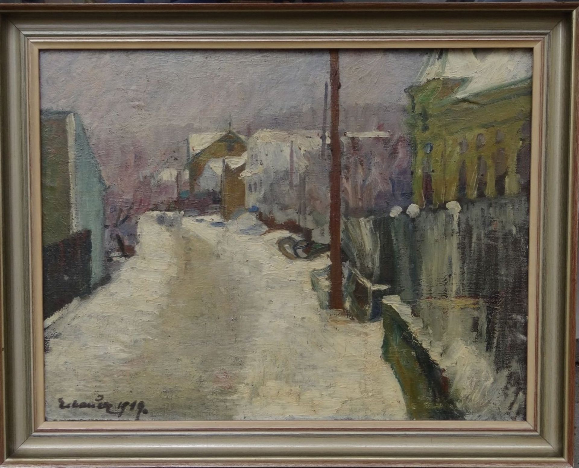 Paul GEBAUER (1888-?), 1919 "Dorfstrasse im Winter", öl/Leinen, gerahmt, RG 60x74 cm - Image 2 of 5