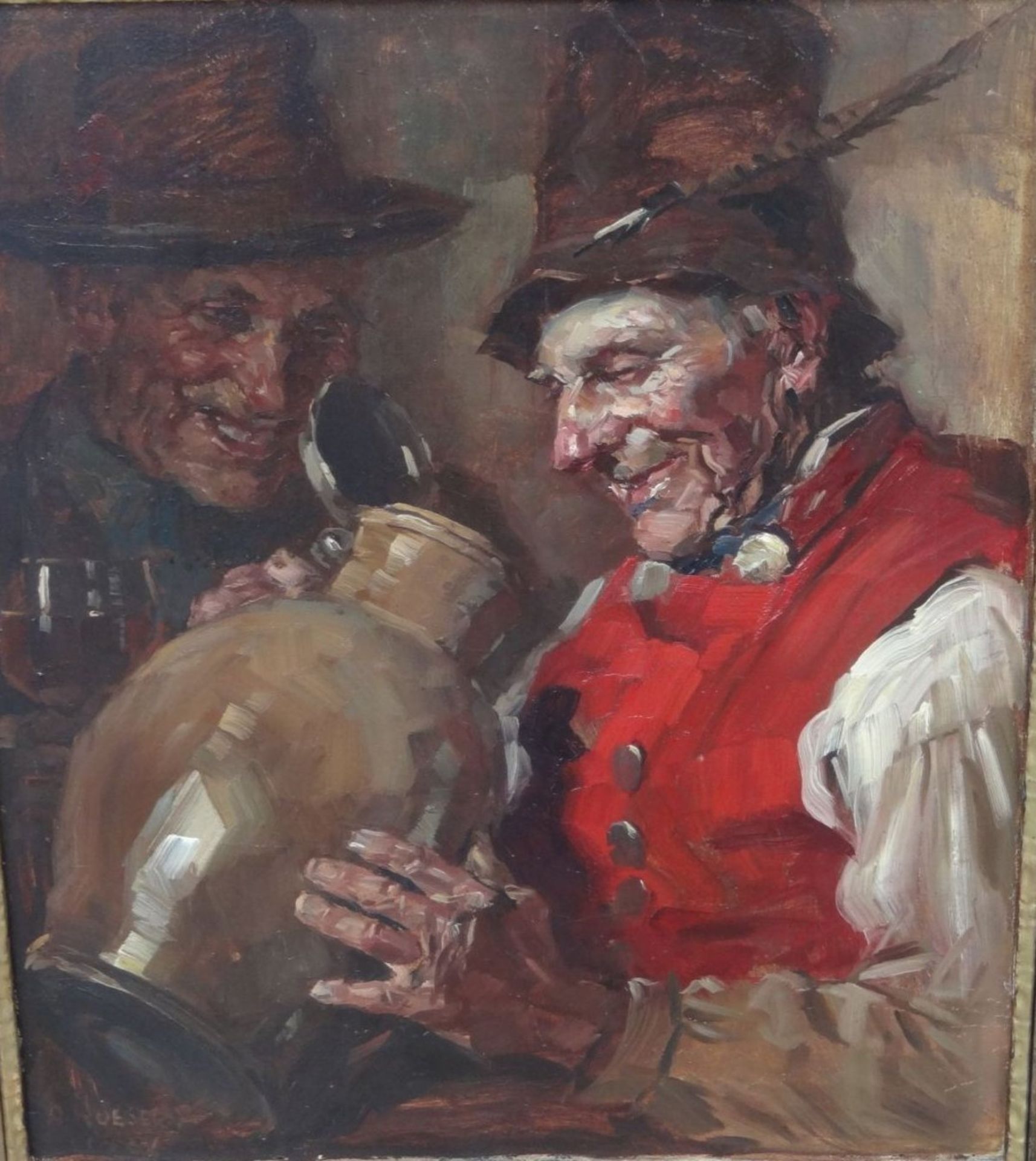August ROESELER (1866-1934), 1922 "Zwei fröhliche Bauern", Öl/Leinen, gerahmt, 80x70 cm, verso