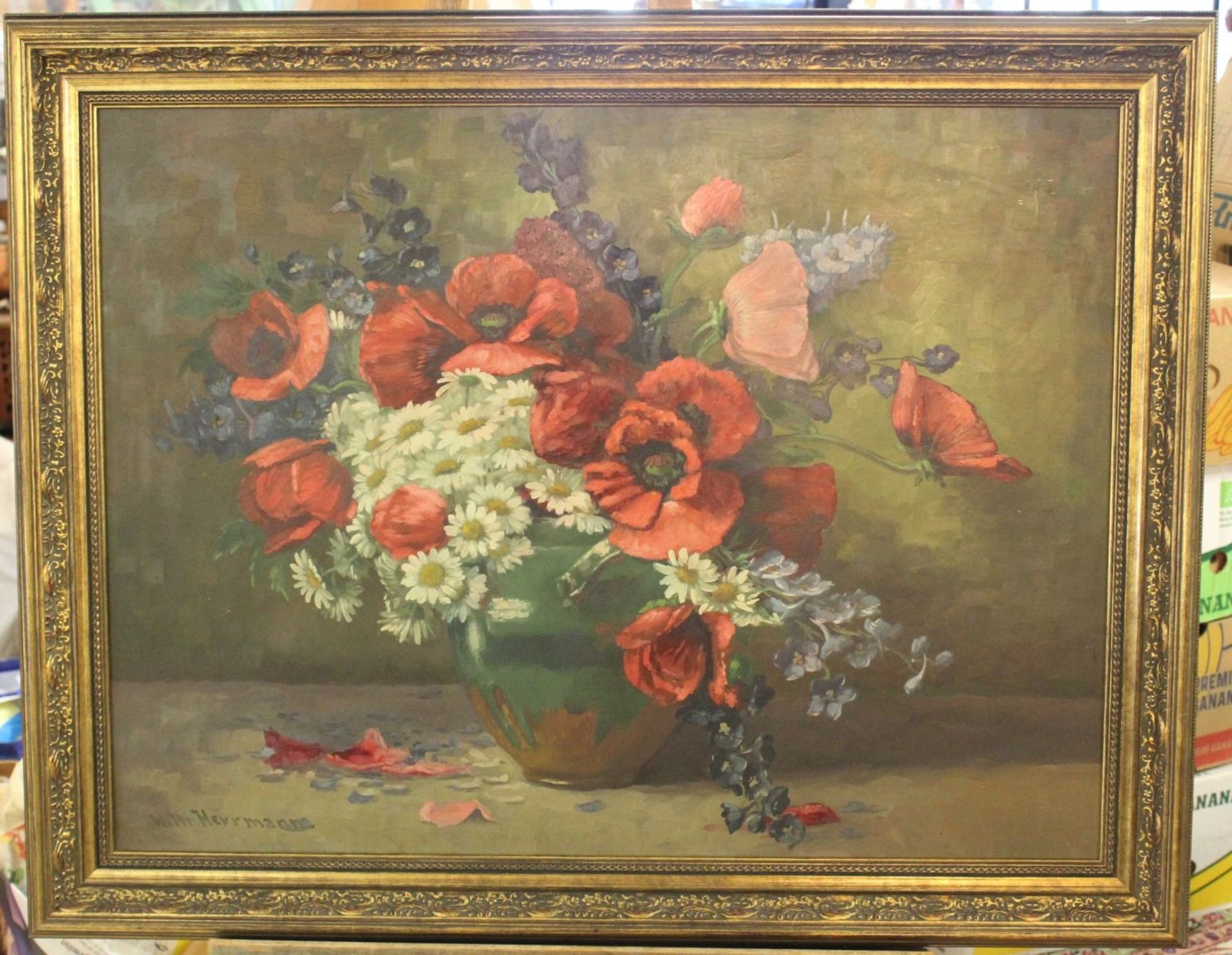 Willi HERRMANN (act.c.1930), Blumen in Vase, Öl/Hartfaser, gerahmt, RG 73 x 93cm. - Image 3 of 3