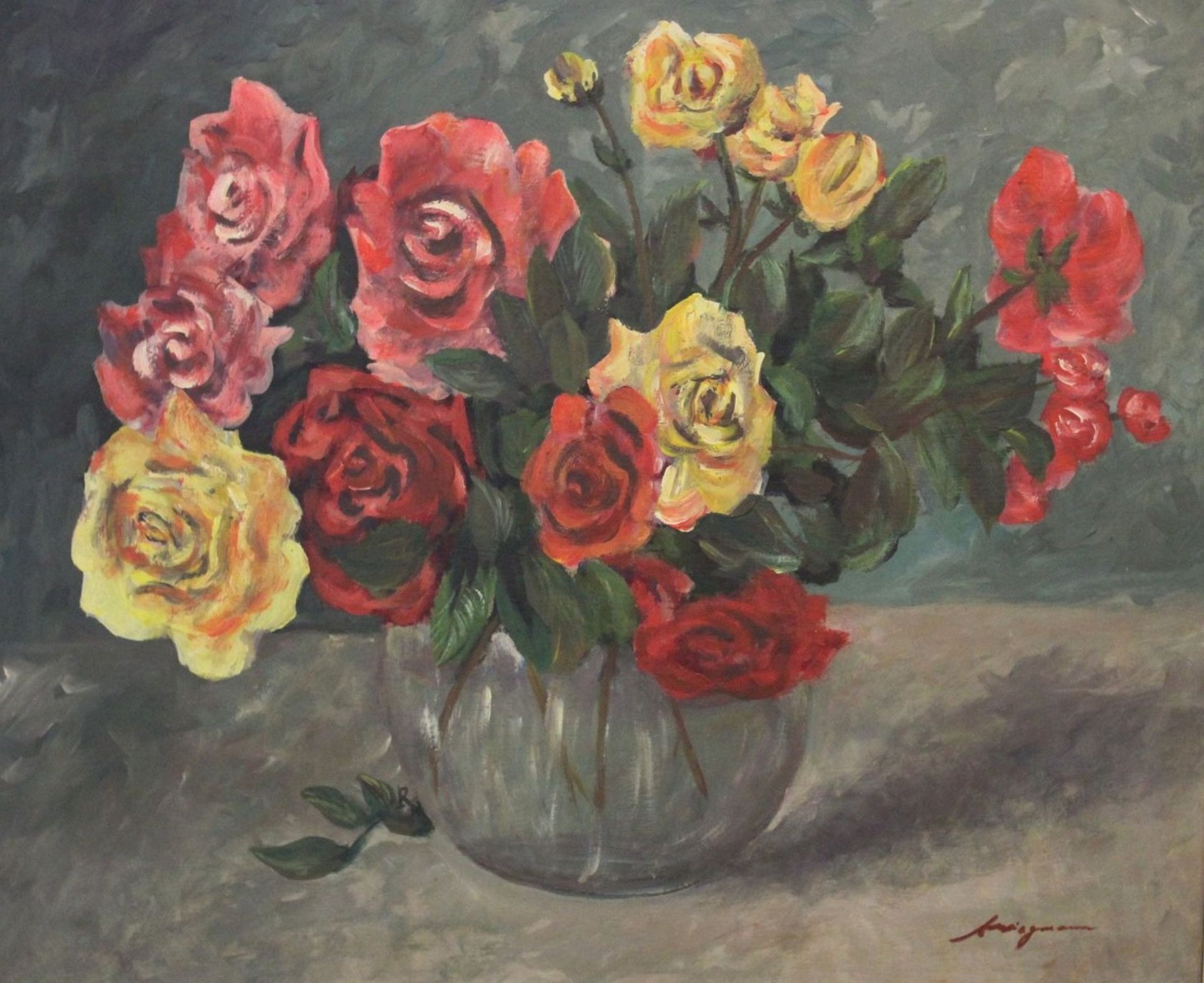 Alfred WIEGMANN (1886-1973), Blumen in Vase, Öl/Hartfaser, gerahmt, RG 60 x 70cm.